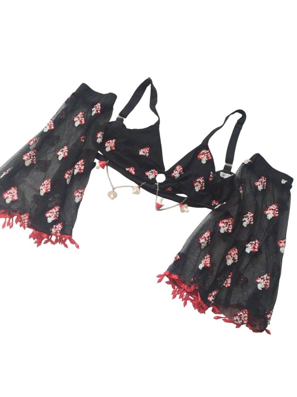 IHeartRaves Mushroom Top w Sleeves L Adjustable Ties Festival Sequin Outfit